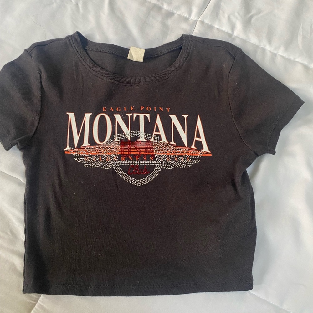 Charcoal grey baby tee with rhinestone detail